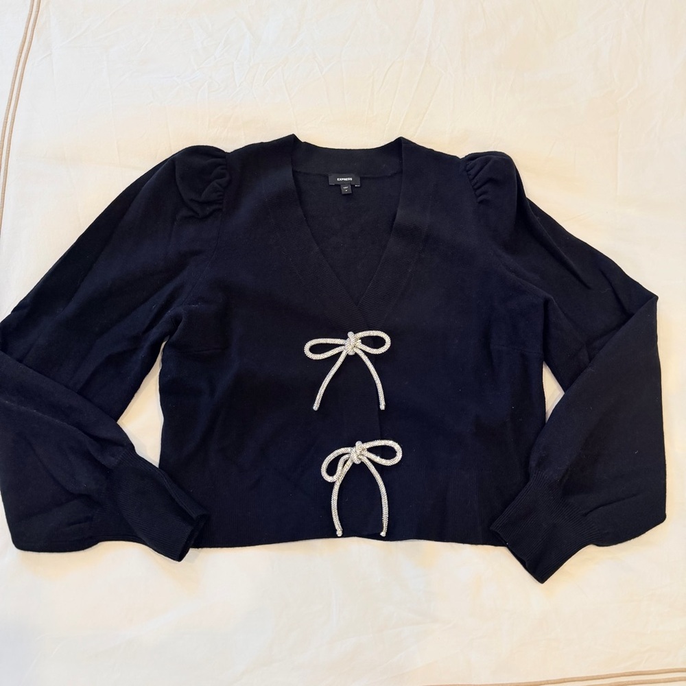 Express V-Neck Embellished Black Sweater - Picture 3 of 6